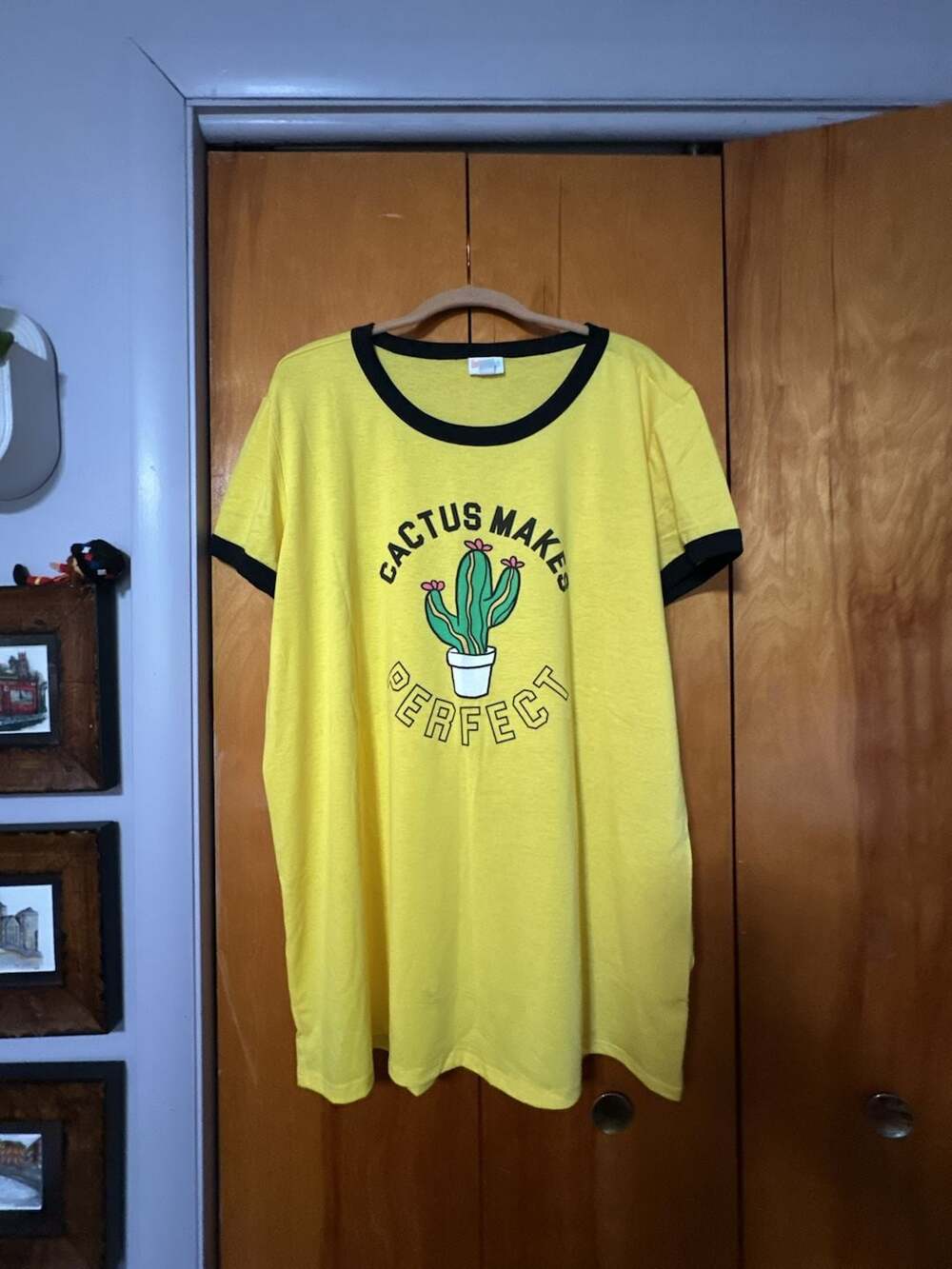 LuLaRoe Liv Ringer T-Shirt Size 2XL Yellow Cactus Makes Perfect